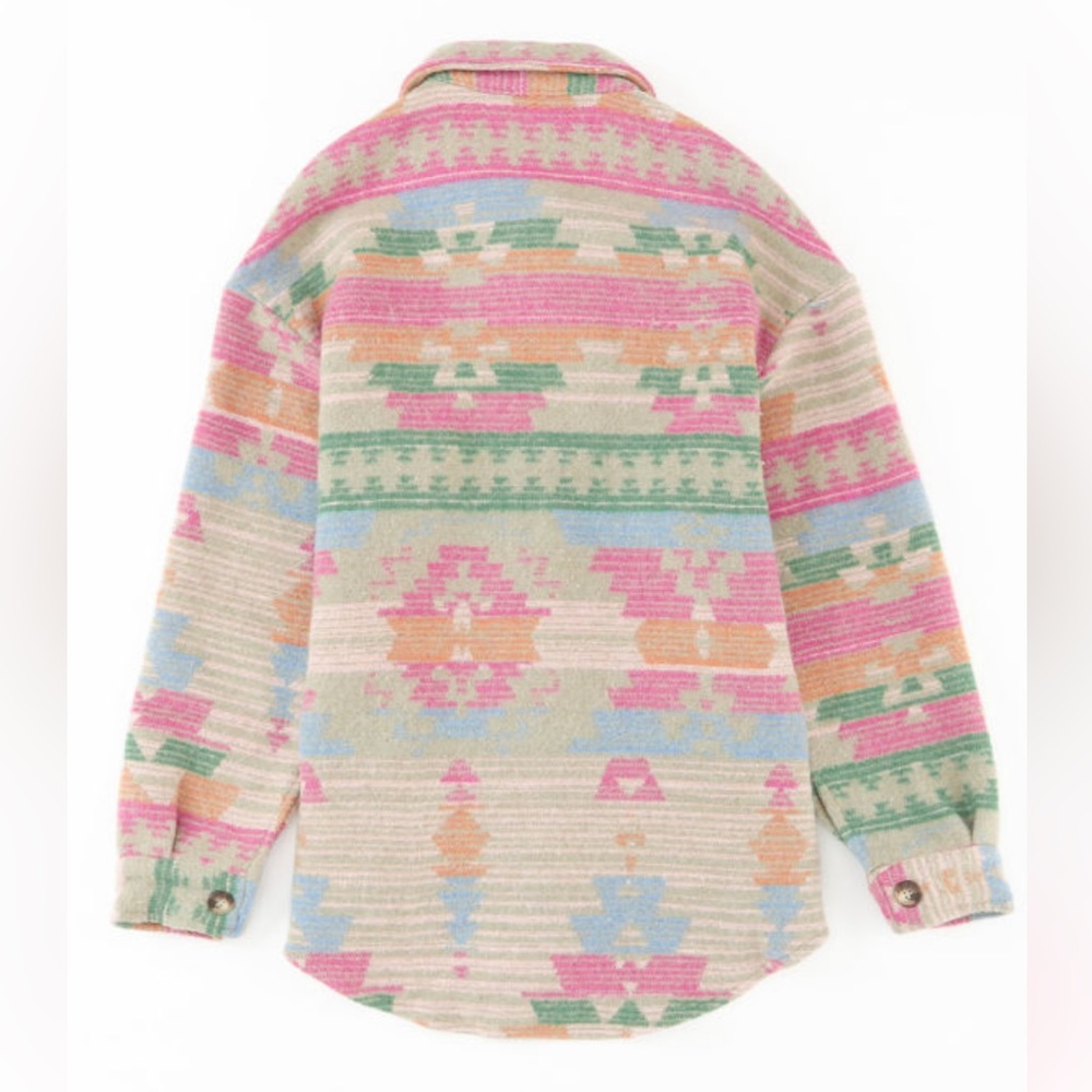 Western Multicolor Aztec Print Button Down Shacket - Picture 9 of 14